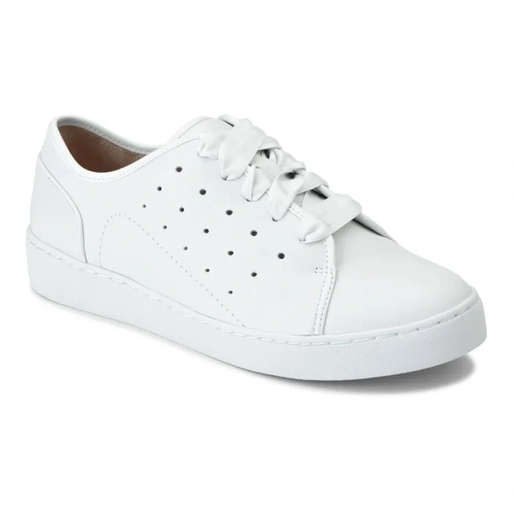 Vionic Keke Leather Sneakers Ribbon Laces in White - Picture 1 of 10